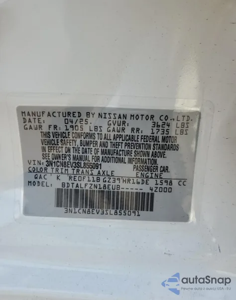 2025 Nissan Versa Sv from USA, damaged, VIN 3N1CN8EV3SL855091